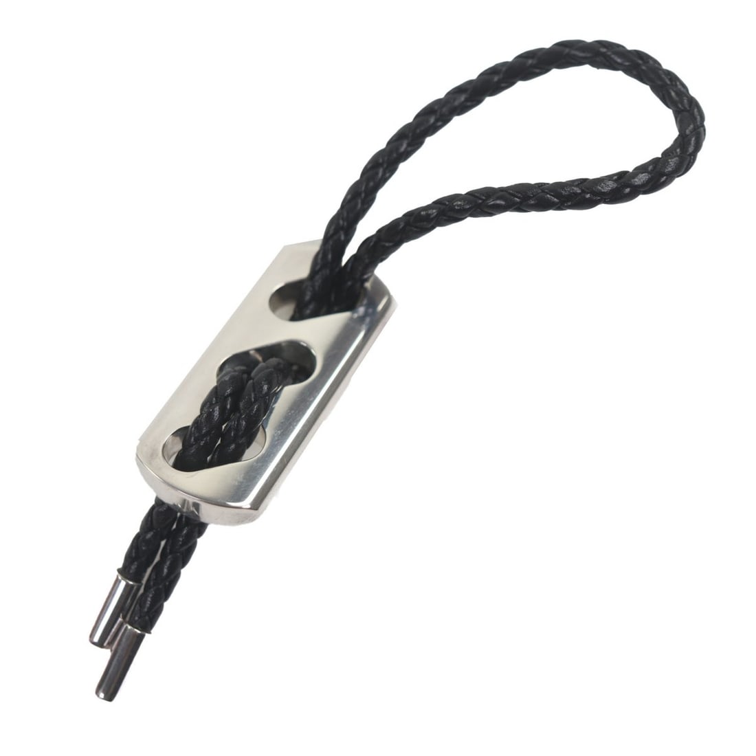 HERMES AG925 Leather Braided Design Charm Keychain, Black and Silver, with Box, Weight 26.05g, (1 of 11)