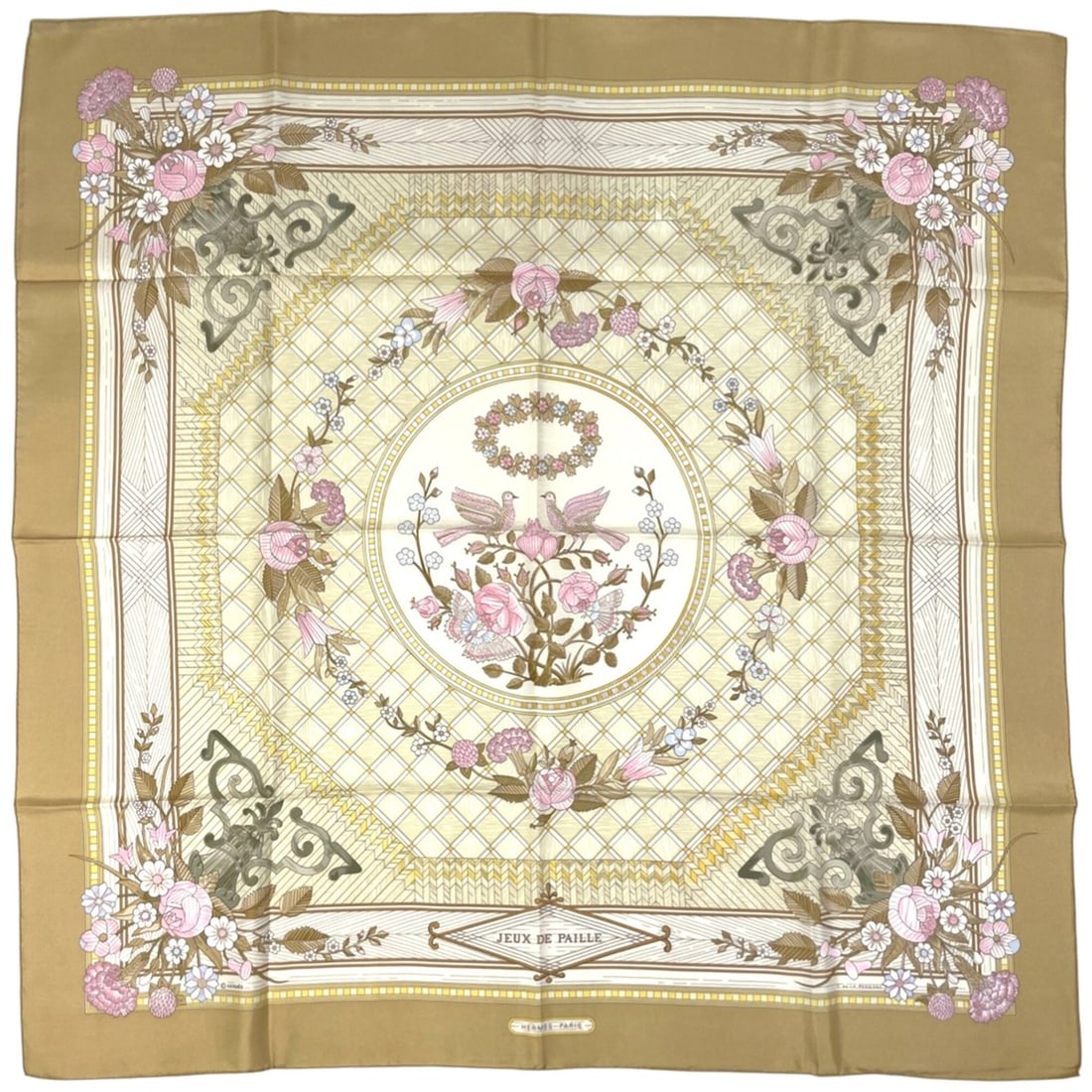 Hermes HERMES Carre 90 JEUX DE PAILLE Straw Play Scarf/Muffler Silk Beige Pink Multicolor Women's (1 of 13)