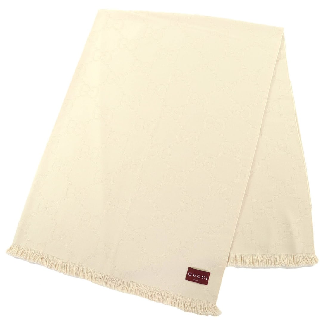GUCCI 795551 Wool Silk GG Jacquard Fringe Large Shawl Blanket, Light Beige, 135 x 180 cm, with Dust (1 of 10)
