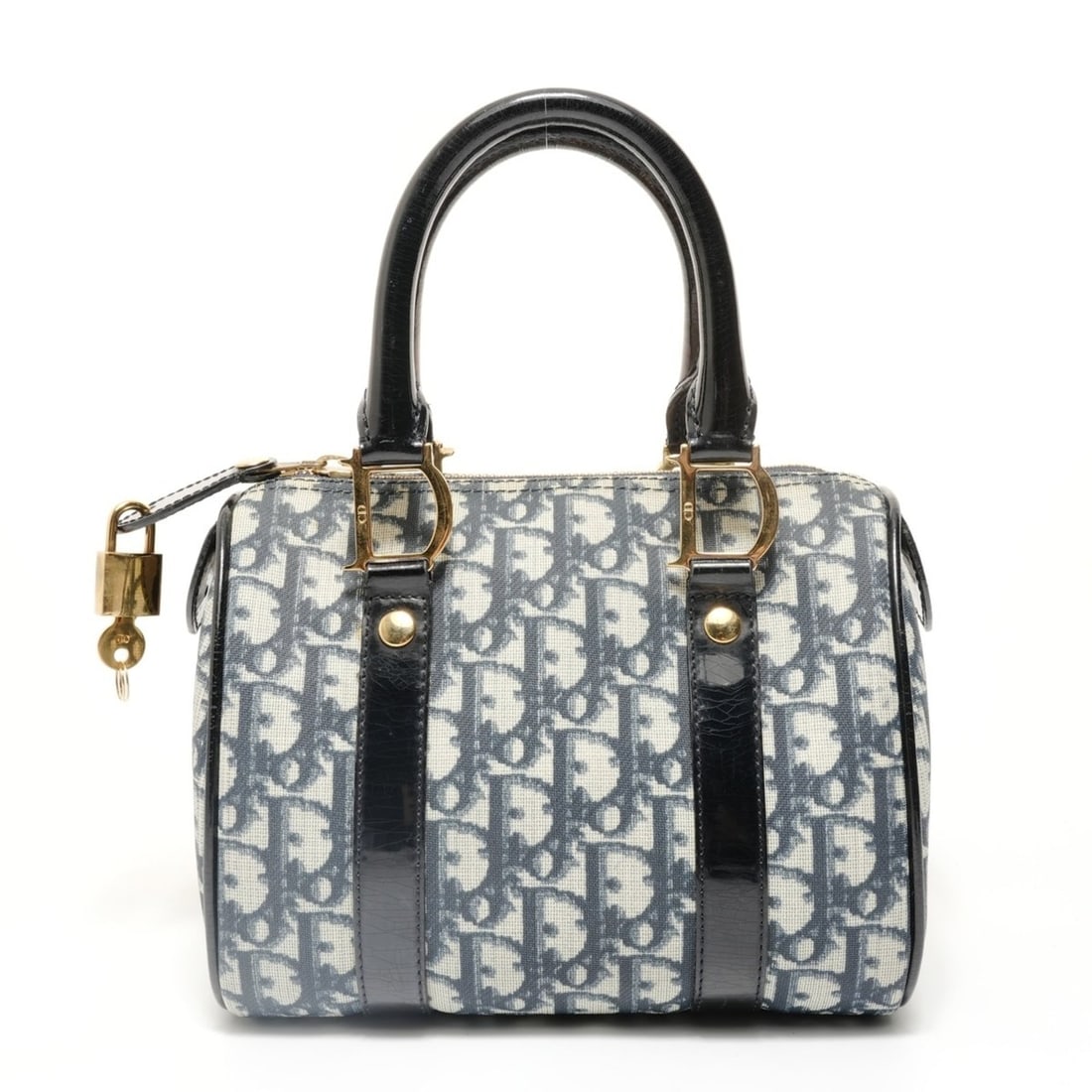 Christian Dior Trotter Mini Boston Bag, Gold Hardware, Navy: --- Catalog ---Category: SizeHandle Drop: 10.00cm / 3.94''Size (HxWxD): 15cm x 20cm x 13cm / 5.9'' x 7.87'' x 5.11''Category: DesignType: HandbagColor: NavyGender: WomenMaterial: Trotter Category: Gen