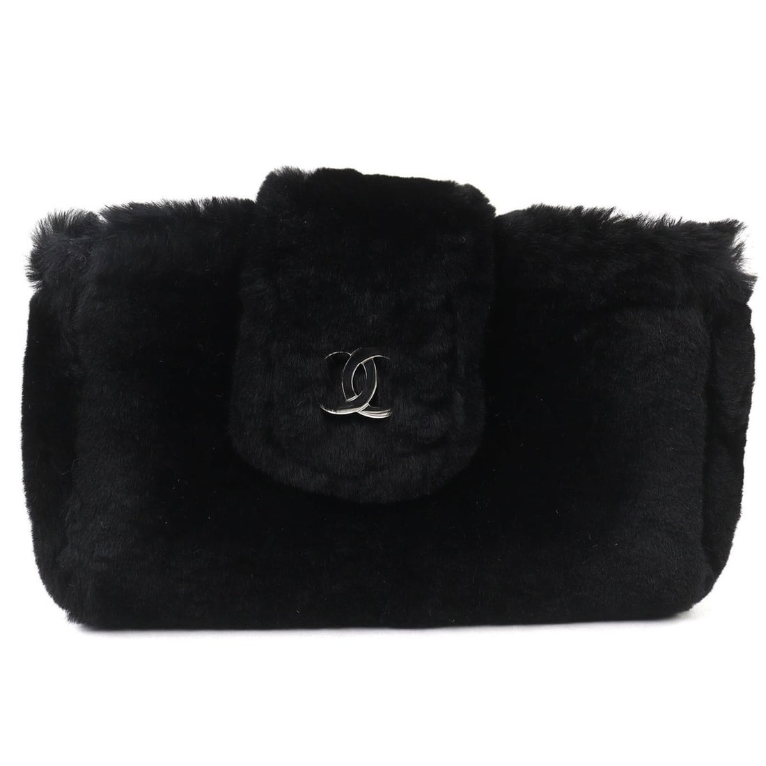 CHANEL Vintage Coco Mark Leather and Orilag Fur Pouch, Black with Silver Hardware, Comes Box, Made: --- Catalog ---Category: SizeSize (HxWxD): 11cm x 15.5cm x 4cm / 4.33'' x 6.1'' x 1.57''Category: DesignType: PouchColor: BlackGender: WomenHardware Color: SilverCategory: GeneralBrand: ChanelCountry