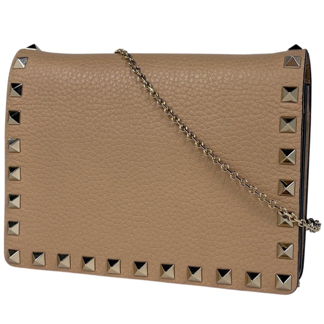 Valentino logo chain shoulder bag, studded leather beige, women's.: --- Catalog ---Category: SizeSize (HxWxD): 12cm x 16cm x 4cm / 4.72'' x 6.29'' x 1.57''Category: DesignType: Shoulder bagColor: BeigeGender: WomenClosure: FlapMaterial: Leather Inner Pocket: Zipper po