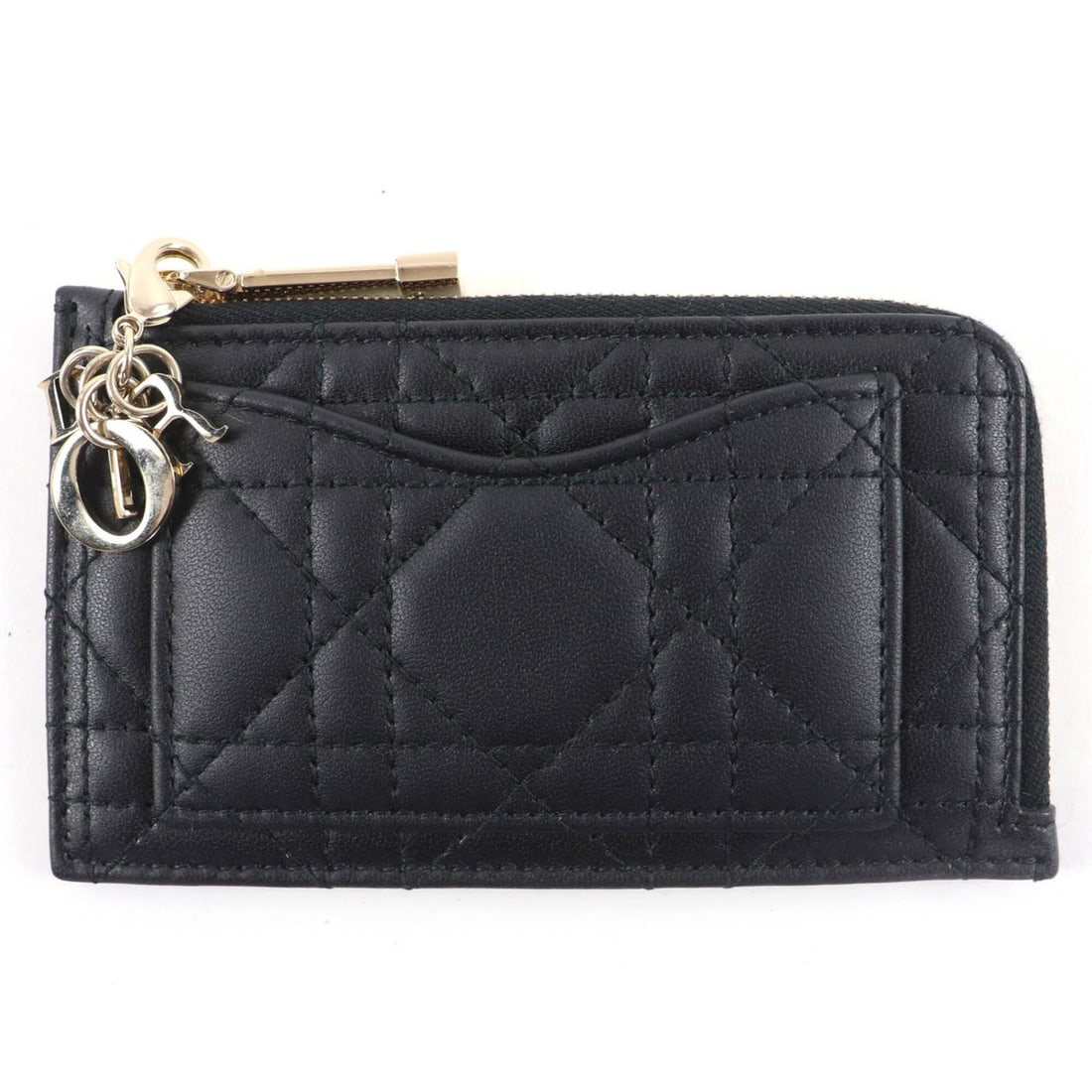 Christian Dior S0965ONMJ Lady Cosmos Zip Card Holder, Lambskin, Black, with Box, Made in Italy,: --- Catalog ---Category: DesignType: Card caseColor: BlackGender: WomenMaterial: Leather Category: GeneralBrand: Christian DiorCountry of Origin: ItalyCategory: Physical PropertiesSize (HxWxD): 7.2cm