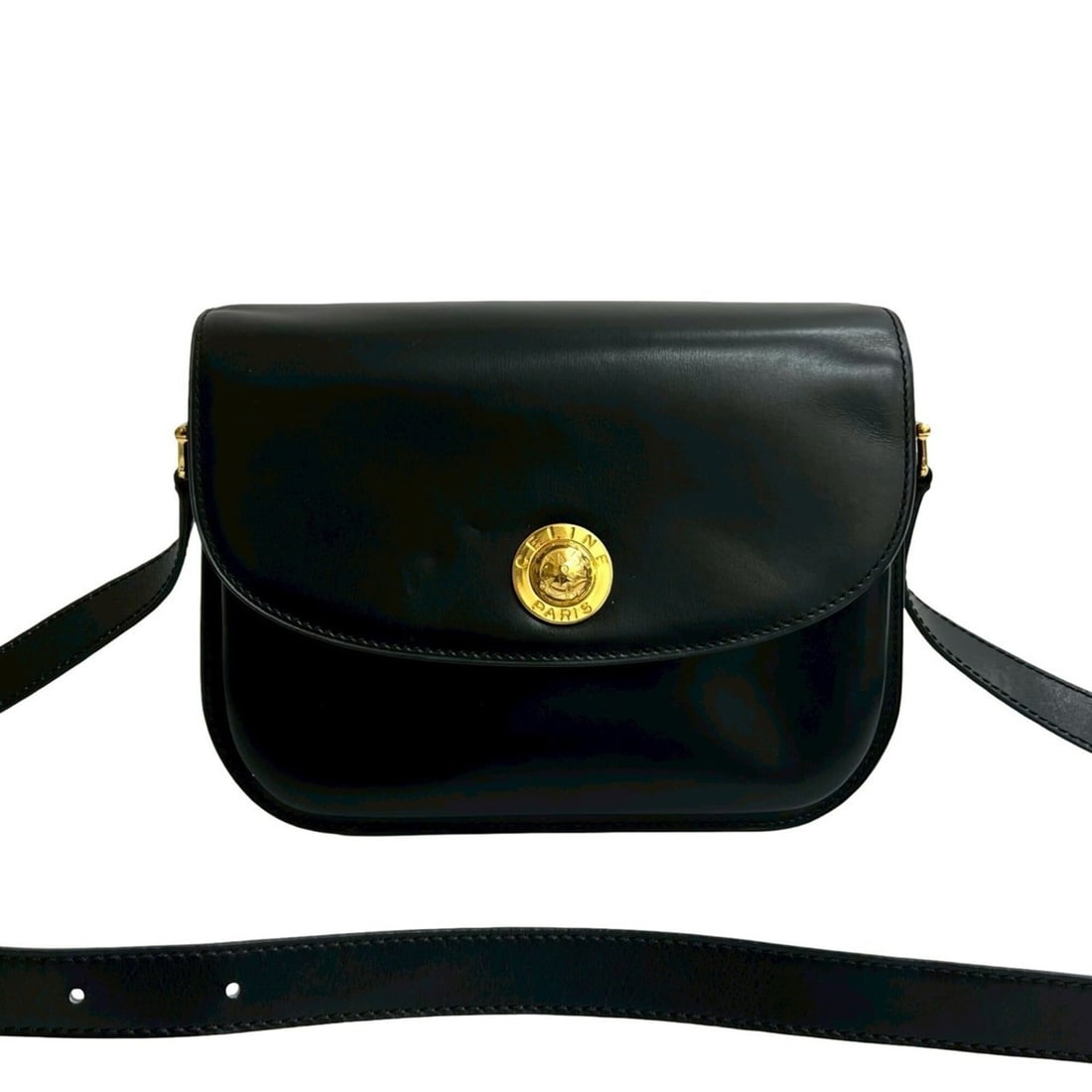 CELINE Vintage Logo Starball Hardware Calf Leather Genuine Shoulder Bag Pouch Black 434-6: --- Catalog ---Category: SizeSize (HxWxD): 17cm x 21.5cm x 5cm / 6.69'' x 8.46'' x 1.96''Category: DesignType: Pochette, Shoulder bagColor: BlackGender: WomenMaterial: Leather Leather/Fur Type: Calfsk