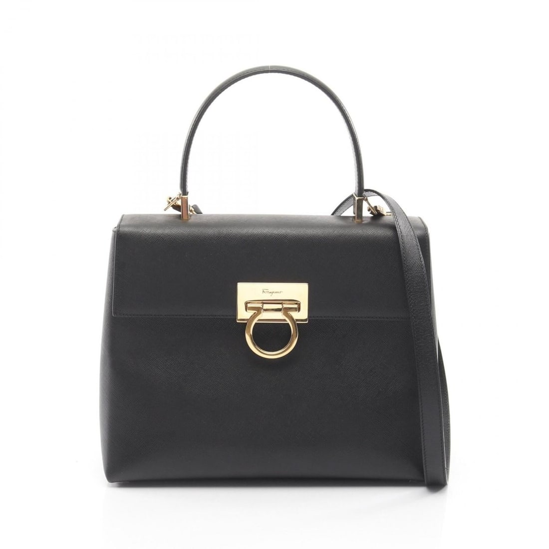Salvatore Ferragamo Gancini 2-Way Handbag, Leather, Women's, Black, 21 0290 (1 of 12)