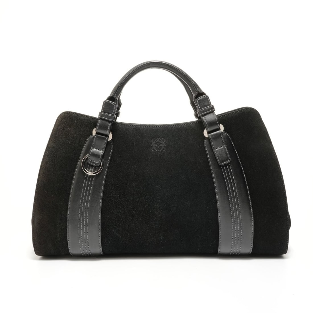 Loewe Anagram Suede Handbag, Black: --- Catalog ---Category: SizeHandle Drop: 8.50cm / 3.35''Size (HxWxD): 23cm x 40cm x 10cm / 9.05'' x 15.74'' x 3.93''Category: DesignType: HandbagColor: BlackGender: WomenMaterial: Suede Category: Gen