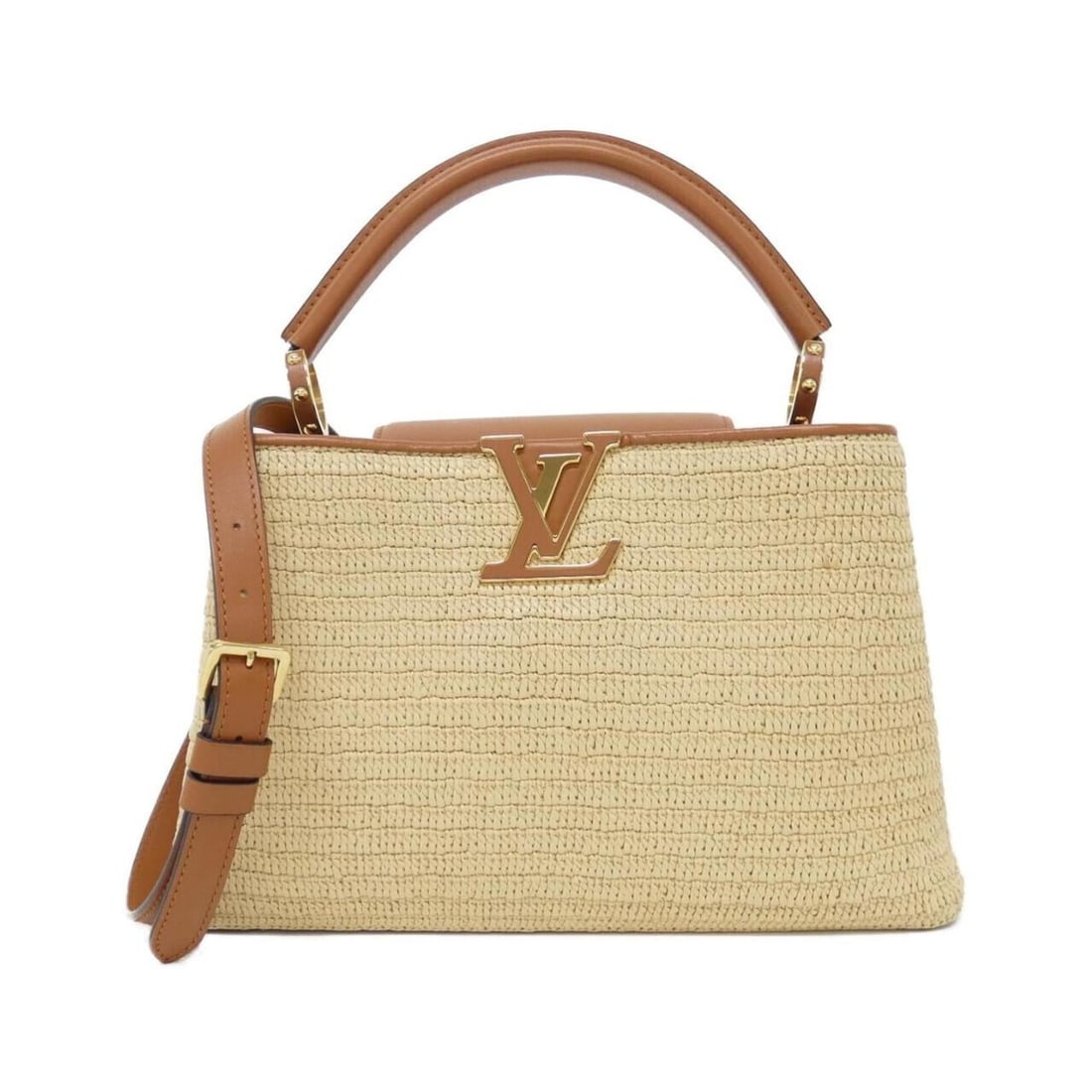 Louis Vuitton Capucines MM M57649 Handbag: --- Catalog ---Category: SizeSize (HxWxD): 20cm x 31cm x 12cm / 7.87'' x 12.2'' x 4.72''Category: DesignType: HandbagColor: CaramelGender: WomenMaterial: Raffia , Leather Leather/Fur Type: