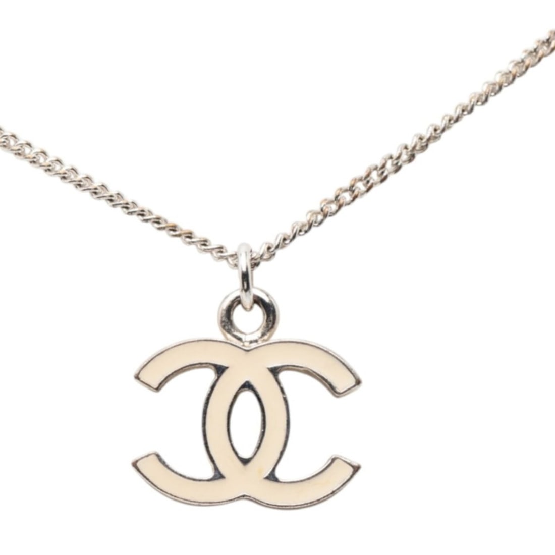Chanel Coco Mark Necklace, Silver, Ivory Metal, Women's CHANEL: --- Catalog ---Category: SizePendant Size: 13.2mm x 18mm / 0.51'' x 0.7''Neck Circumference: 433 cm / 170.47''Category: DesignColor: Ivory, SilverGender: WomenMaterial: MetalNecklace Type: NecklaceCat