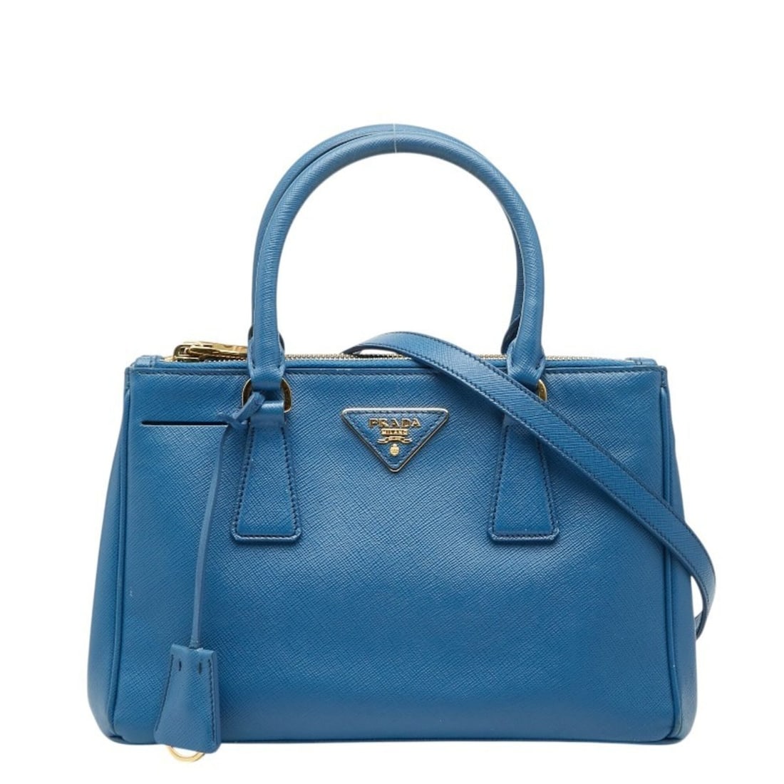 Prada Galleria Triangle Logo Plate Handbag/Shoulder Bag 2WAY BN2316 Blue Saffiano Leather Women's (1 of 14)