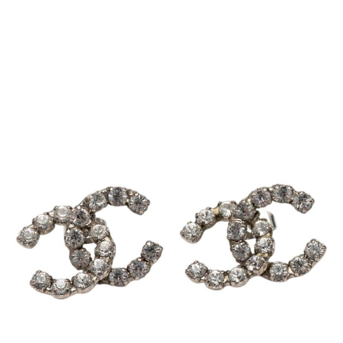 Chanel Coco Mark Rhinestone Earrings, Silver Metal, Women's CHANEL (1 of 14)