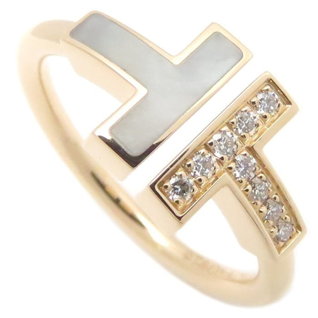 TIFFANY&Co. Tiffany T Wire Ring, Mother-of-Pearl, Diamond, K18PG, Women's, 295336 (1 of 12)