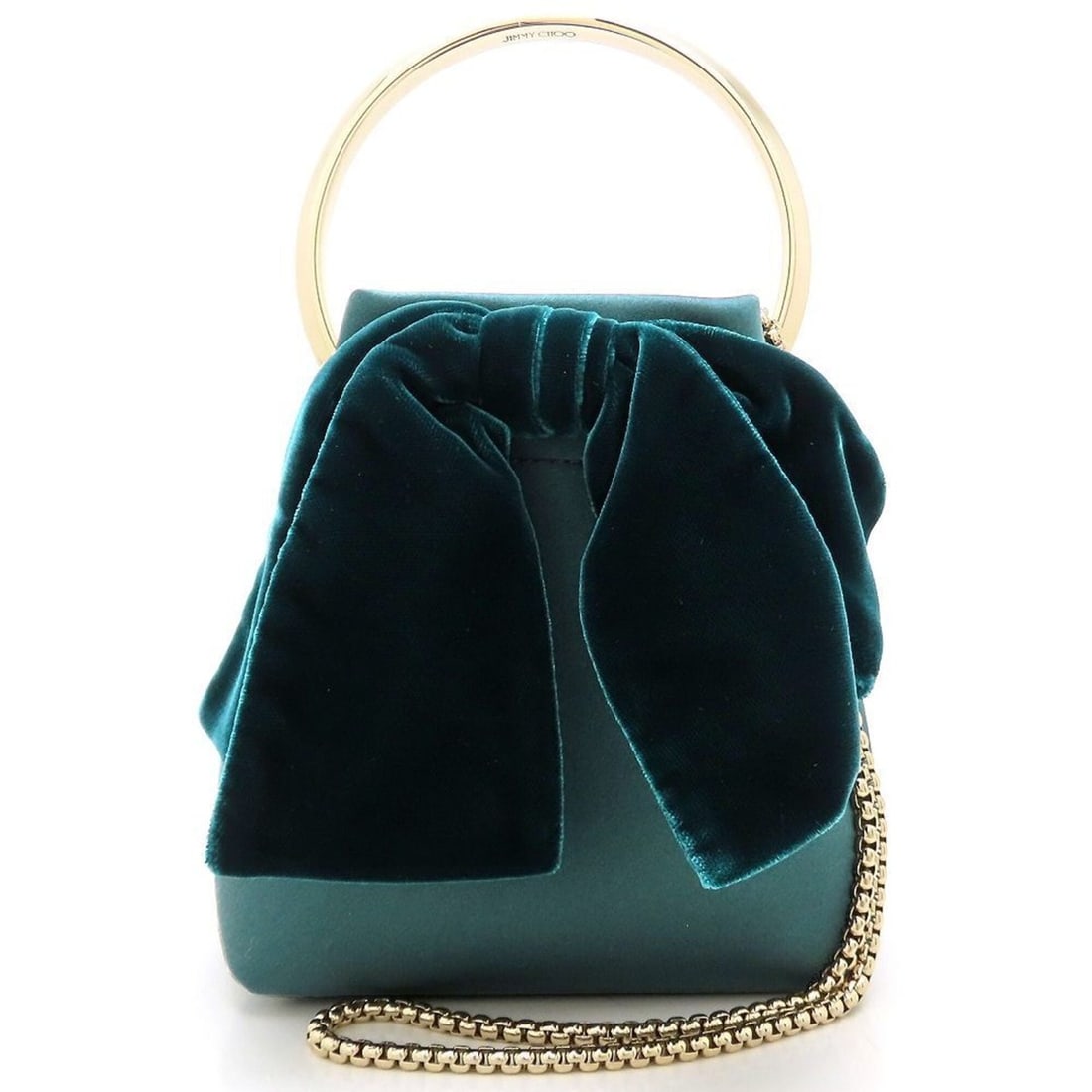 JIMMY CHOO Bonbon Bucket Bag Shoulder Bag, Satin x Velvet, Dark Green, Women's, 353203 (1 of 19)
