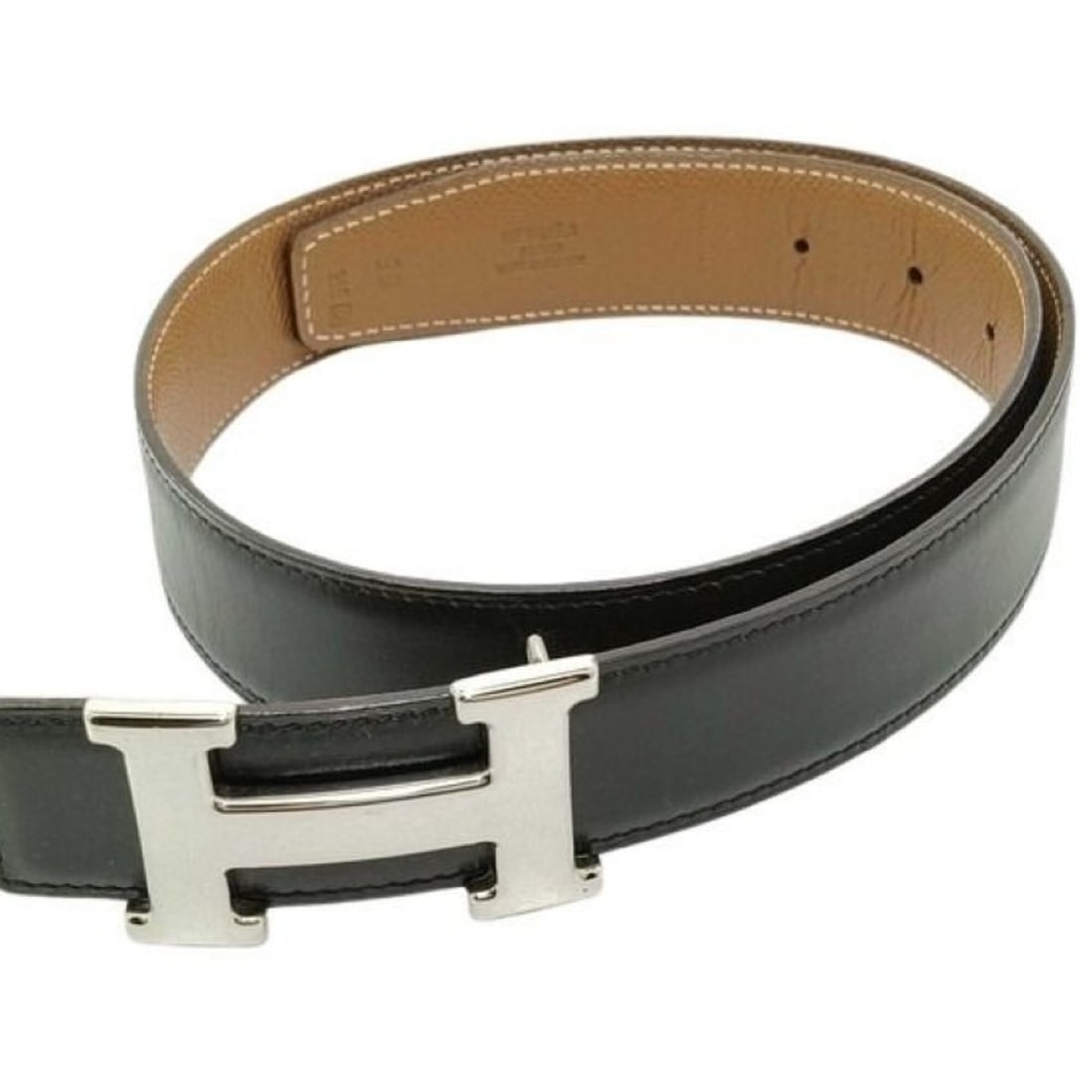 HERMES Constance H-belt, black and gold leather, reversible, for men women. (1 of 15)