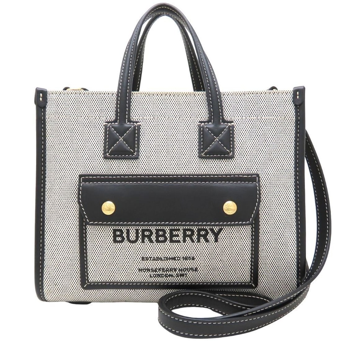 BURBERRY Mini Freya Tote Shoulder Bag 8044142 Canvas x Leather Black Women's 353204 (1 of 16)