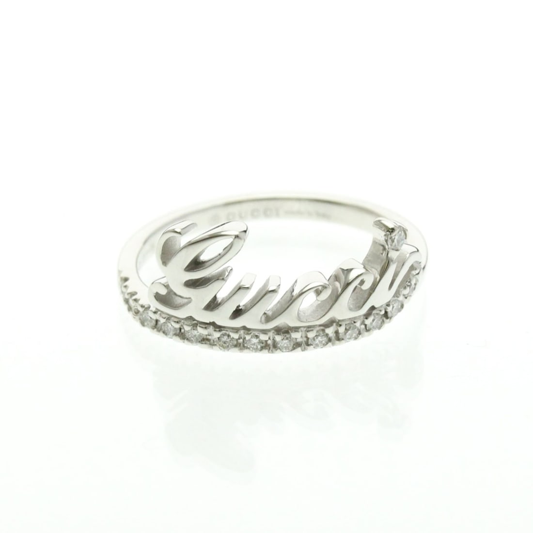 Gucci Logo Signature Diamond Ring White Gold (18K) Fashion Diamond Band Ring Silver (1 of 10)