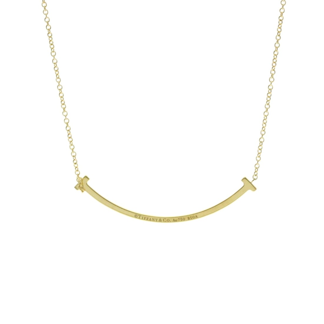 Tiffany Tiffany & Co. T Smile Small Size Diamond Necklace Yellow Gold (18K) Diamond Women,Men: --- Catalog ---Category: SizeWeight: 2.7g / 0.09oz.Neck Circumference: 40 cm - 45 cm / 15.74'' - 17.71''Category: DesignColor: GoldMetal: GoldStone: DiamondStyle: FashionGender: Women,MenMaterial: