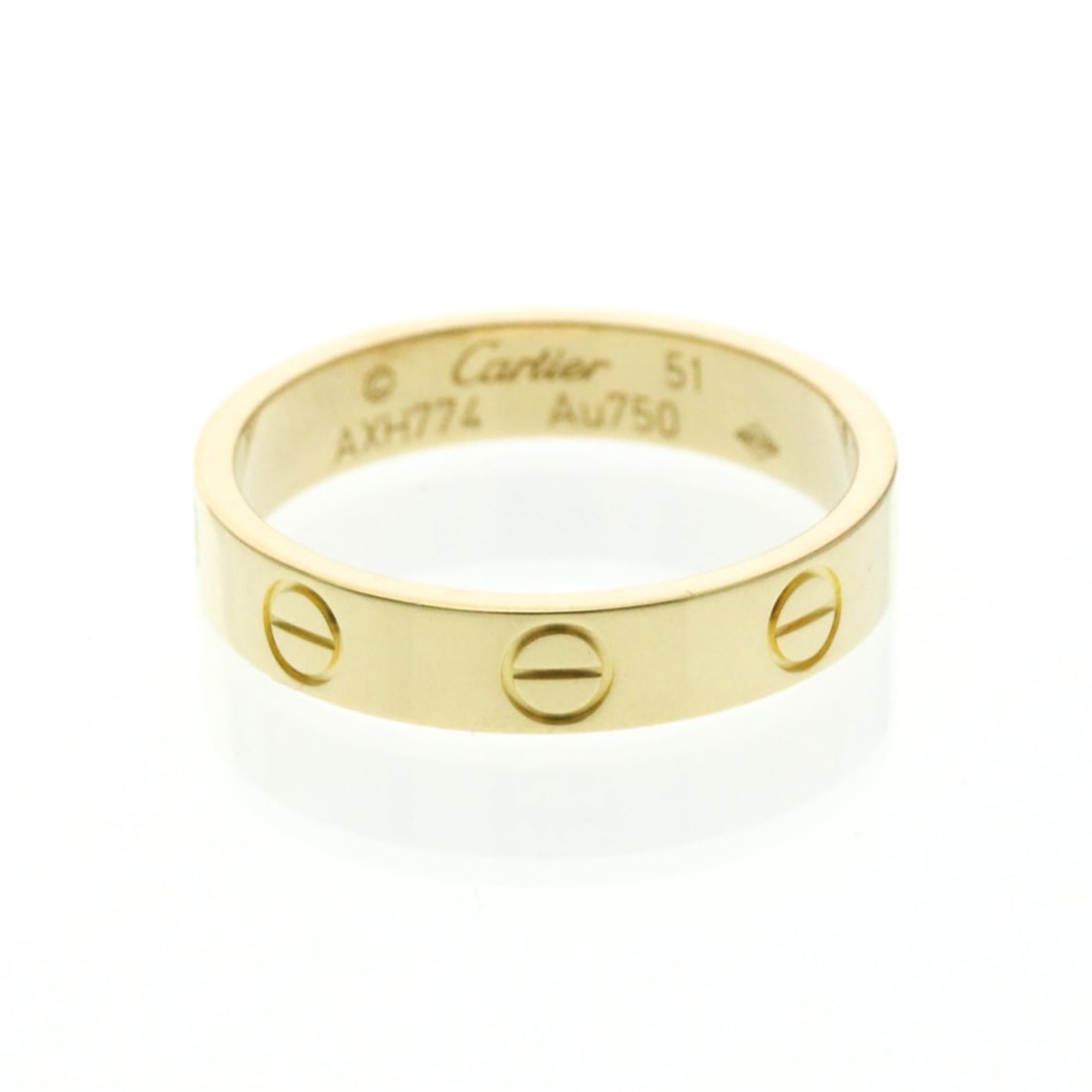 Cartier Mini Love Ring Yellow Gold (18K) Fashion No Stone Band Ring Gold: --- Catalog ---Category: SizeWidth: 3.5mm / 0.14''Weight: 3.3g / 0.11oz.JP Size: 11US Size: 5 3/4Brand Size: 51Category: DesignType: Band ringColor: GoldMetal: GoldStone: No StoneStyle: