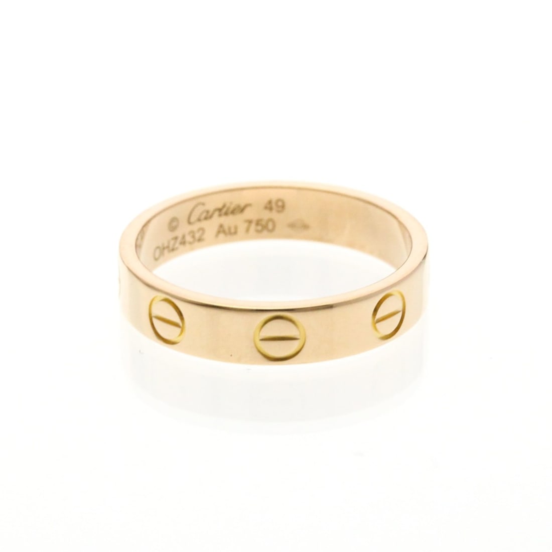 Cartier Mini Love Ring B4085249 Pink Gold (18K) Fashion No Stone Band Ring Pink Gold: --- Catalog ---Category: SizeWidth: 3.6mm / 0.14''Weight: 3g / 0.1oz.JP Size: 9US Size: 4 3/4Brand Size: 49Category: DesignType: Band ringColor: Pink goldMetal: GoldStone: No StoneStyle: