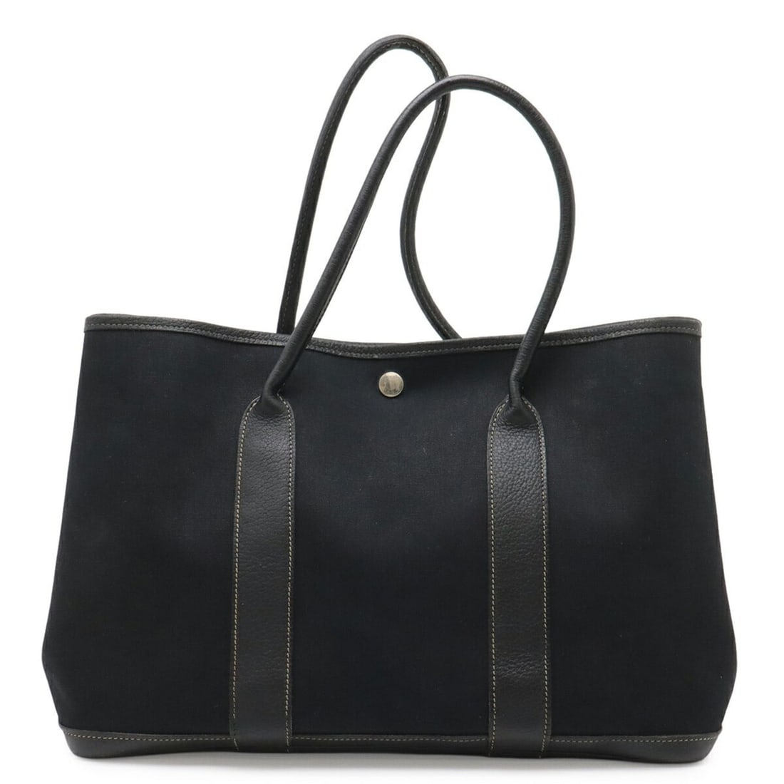 HERMES Garden PM Tote Bag Handbag Toile Officier Canvas Leather Black ?G Stamp: --- Catalog ---Category: SizeSize (HxWxD): 25.5cm x 35.5cm x 17.5cm / 10.03'' x 13.97'' x 6.88''Category: DesignType: Handbag, Tote bagColor: BlackGender: WomenMaterial: Toile officier , Leather Categ