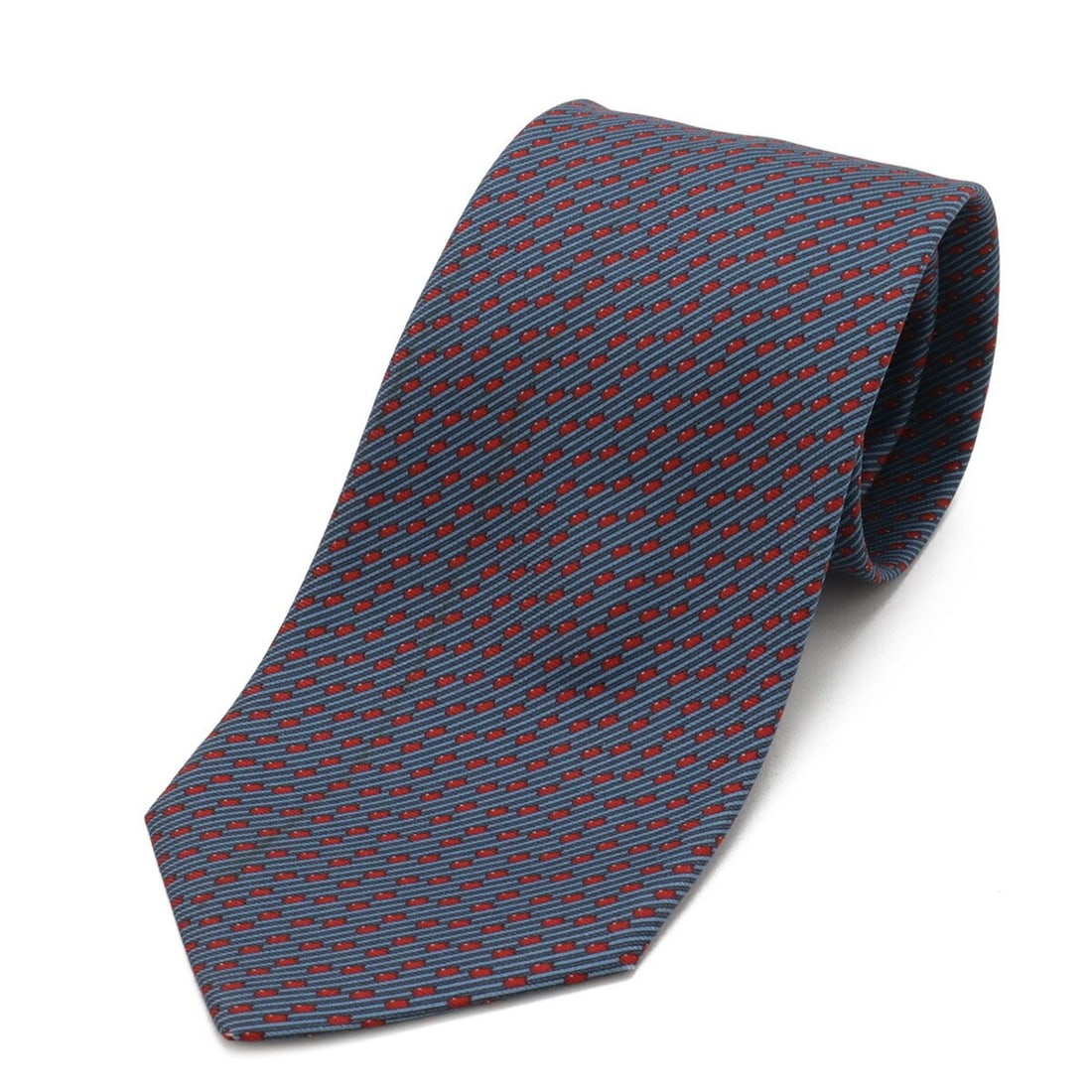 HERMES tie, 100% silk, blue-gray and red.: --- Catalog ---Category: SizeTotal Length: 148cm / 58.26''Category: DesignType: CravatColor: Blue, Gray, Red colorGender: MenMaterial: Silk Category: GeneralBrand: Hermes--- Item List ---Section: Cond