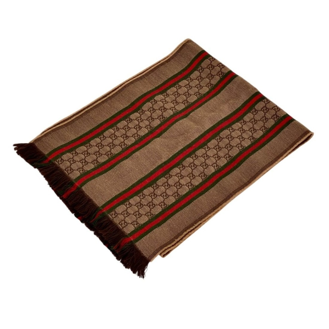 GUCCI Web Stripe Sherry Line GG Scarf/Muffler, Brown, Men's/Women's: --- Catalog ---Category: SizeSize (LxW): 1.82m x 35.5cm / 71.65'' x 13.97''Category: DesignType: StoleColor: BrownGender: Men,WomenCategory: GeneralBrand: Gucci--- Item List ---Section: