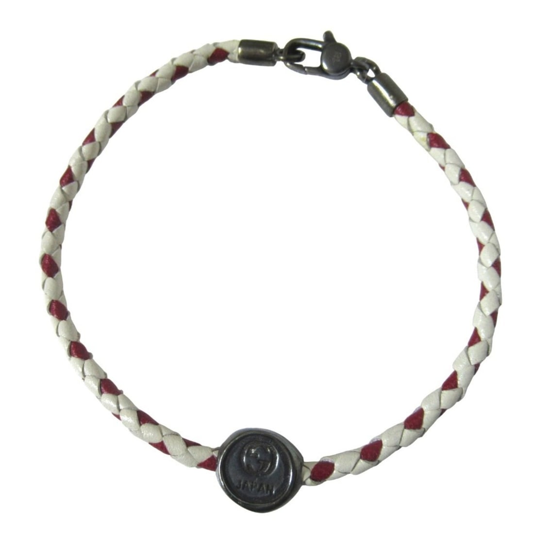 GUCCI Intrecciato Bracelet, Leather x Sterling Silver 925, White Red Silver, Women's: --- Catalog ---Category: SizeLength: 19.5cm / 7.67''Category: DesignType: Charm braceletColor: Red color, Silver, WhiteGender: WomenMaterial: Leather, Silver 925Category: GeneralBrand: Gucci--- Item L