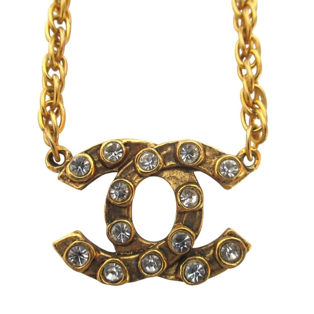 CHANEL Coco Mark Rhinestone Chain Necklace, GP Gold Color, Women's (1 of 14)