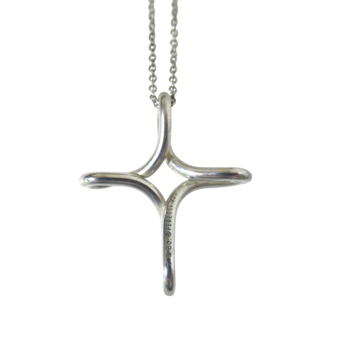 Tiffany & Co. Elsa Peretti Infinity Cross Necklace Pendant, 925 Sterling Silver, Women's: --- Catalog ---Category: SizePendant Size: 25mm x 20mm / 0.98'' x 0.78''Neck Circumference: 40.5 cm / 15.94''Category: DesignColor: SilverGender: WomenMaterial: Silver 925Pendant Type: PendantNecklace