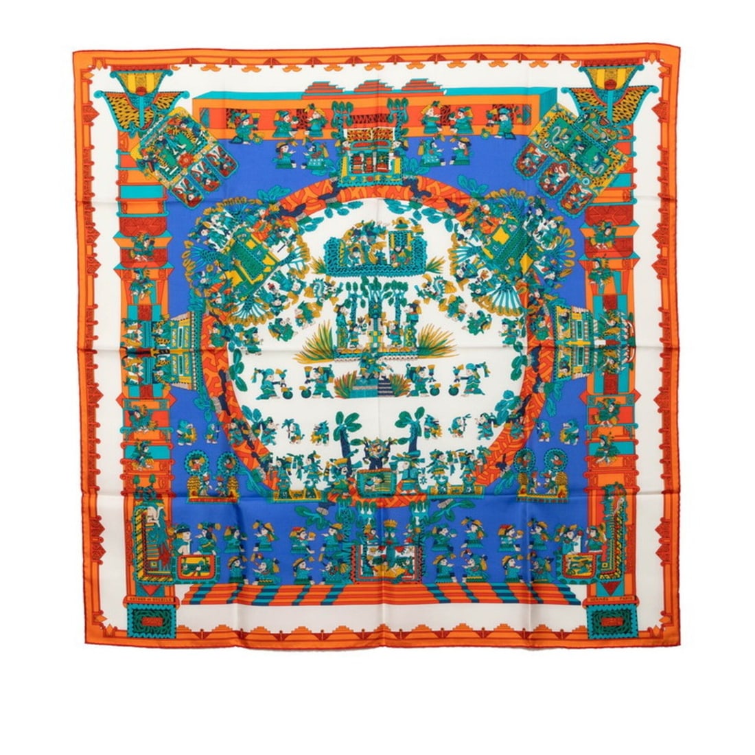 Hermes Carre 90 Astres et Soleils (Celestial Bodies and Suns) Scarf/Muffler, Large Size, Orange/Blue: --- Catalog ---Category: SizeSize (LxW): 88cm x 88cm / 34.64'' x 34.64''Category: DesignType: ScarfColor: Blue, Multi-color, OrangeGender: WomenMaterial: Silk Category: GeneralBrand: Hermes--- Item Li