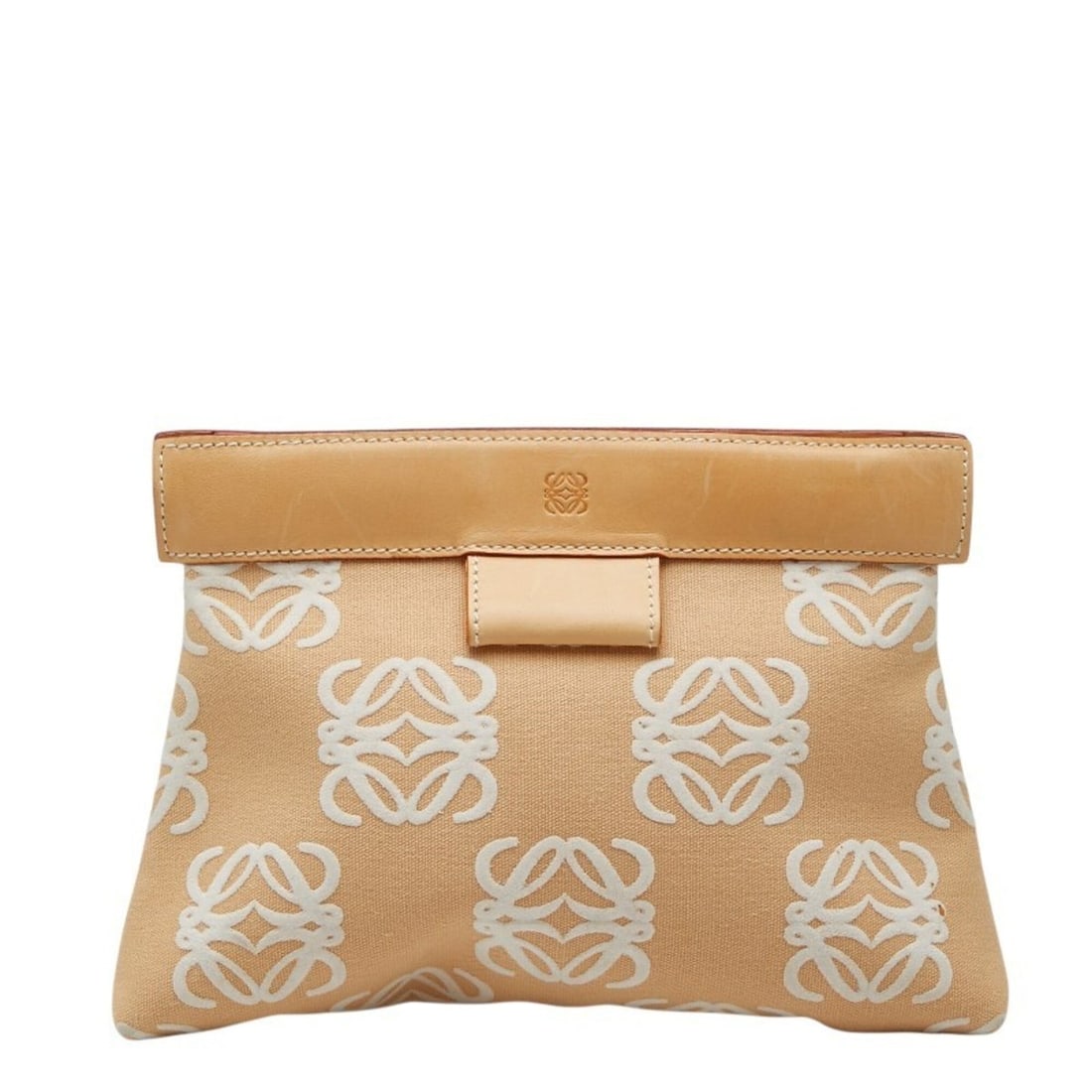 Loewe Anagram Clutch Bag, Beige Canvas Leather, Women's LOEWE: --- Catalog ---Category: SizeSize (HxWxD): 14cm x 21cm x 3cm / 5.51'' x 8.26'' x 1.18''Category: DesignType: Clutch bagColor: BeigeGender: WomenClosure: Ball claspMaterial: Canvas , Leather Category: