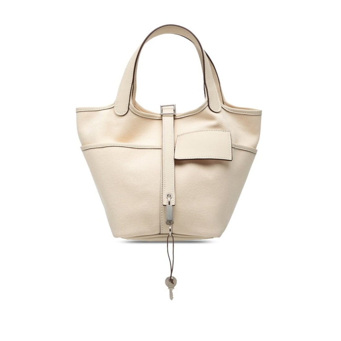 Hermes Picotin Lock PM Cargo Handbag, Nata White, Veau Swift Leather, Toile H, Women's.: --- Catalog ---Category: SizeHandle Drop: 12.00cm / 4.72''Size (HxWxD): 18cm x 14cm x 19cm / 7.08'' x 5.51'' x 7.48''Category: DesignType: HandbagColor: WhiteGender: WomenClosure: BeltMaterial: Toile