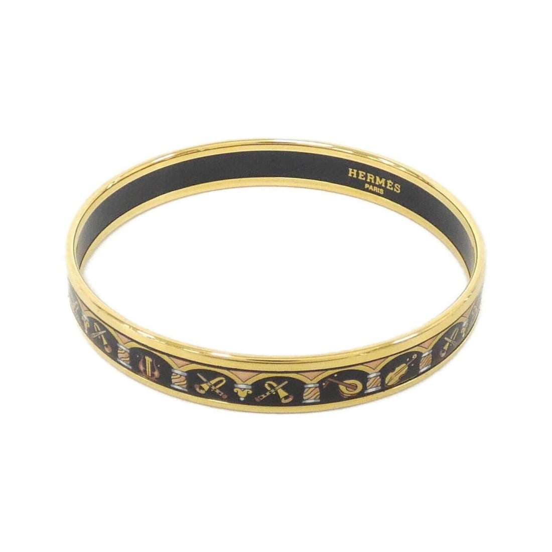 Hermes bangle: --- Catalog ---Category: SizeLength: 19.5cm / 7.67''Category: DesignType: BangleColor: Black, GoldGender: WomenCategory: GeneralBrand: Hermes--- Item List ---Section: ConditionRanking: Rank A Used - A