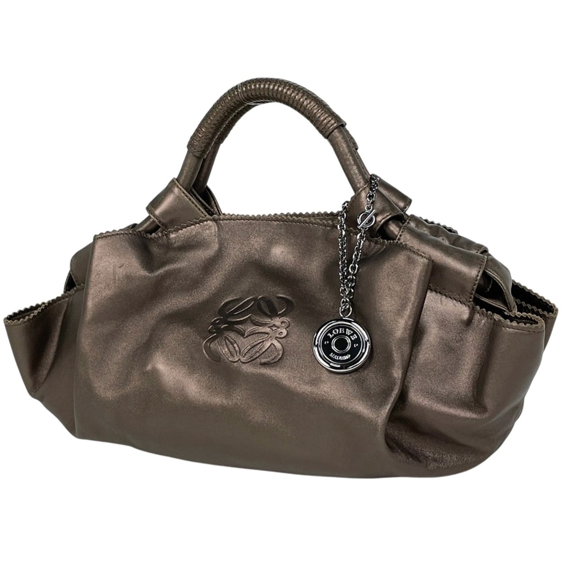 Loewe Nappa Aire Anagram Handbag, Leather, Bronze, Women's: --- Catalog ---Category: SizeSize (HxWxD): 20cm x 30cm x 15cm / 7.87'' x 11.81'' x 5.9''Category: DesignType: HandbagColor: BronzeGender: WomenClosure: Snap fastener, ZipperMaterial: Leather Inner