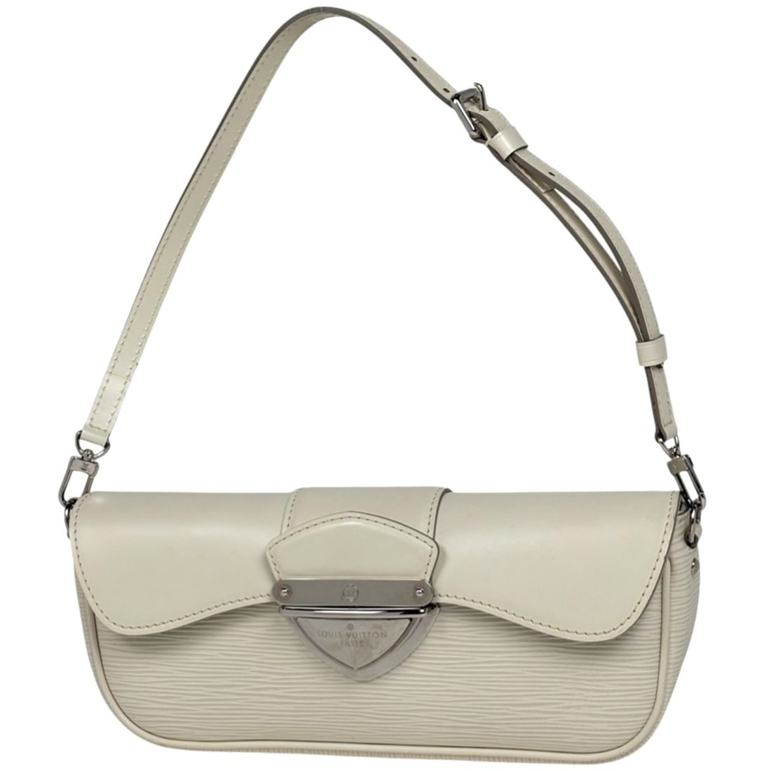 Louis Vuitton Pochette Montaigne One-Shoulder Bag, Epi Leather, Ivoire (White), M5929J, Women's: --- Catalog ---Category: SizeSize (HxWxD): 11cm x 24.5cm x 6cm / 4.33'' x 9.64'' x 2.36''Category: DesignType: Pochette, Shoulder bagColor: LV Off White, WhiteGender: WomenClosure: FastenerMaterial: