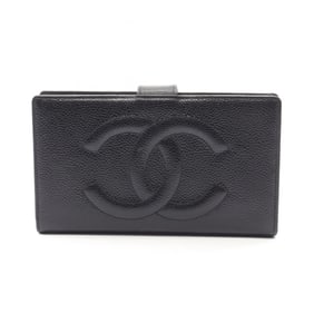 Chanel Coco Mark Bi-fold Long Wallet, Calfskin Leather, Women's, Black, A13498