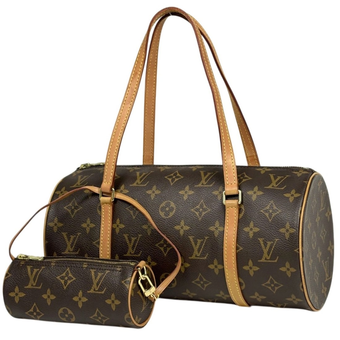 Louis Vuitton Papillon 30 Barrel Bag (cylindrical, older model) handbag, Monogram Brown, M51385,: --- Catalog ---Category: SizeSize (HxWxD): 15cm x 30.5cm x 15cm / 5.9'' x 12'' x 5.9''Category: DesignType: HandbagColor: BrownGender: WomenMaterial: Monogram Category: GeneralBrand: Louis Vuitton---