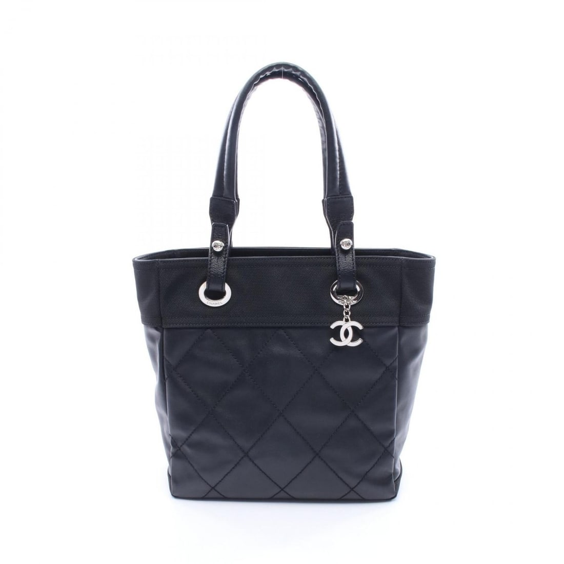 Chanel Paris Biarritz PM Tote Bag Handbag, Coated Canvas Leather, Women's, Black: --- Catalog ---Category: SizeSize (HxWxD): 27cm x 25cm x 11cm / 10.62'' x 9.84'' x 4.33''Handle Length: 50cm / 19.68''Category: DesignType: Handbag, Tote bagColor: BlackGender: WomenMaterial: Coated c