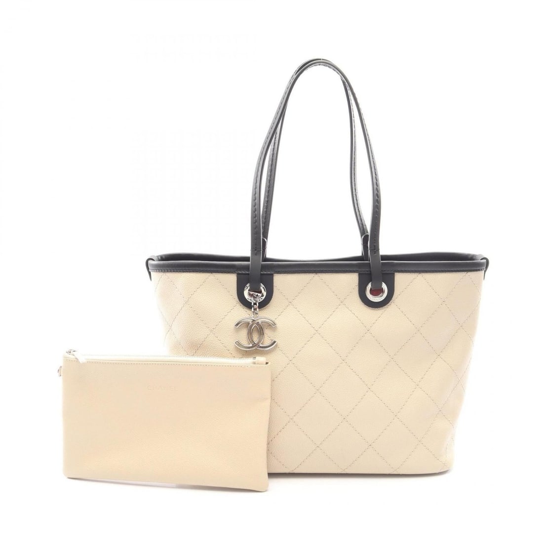 Chanel On the Road Wild Stitch Tote Bag Handbag Calf Leather Women's Beige/Black A92211: --- Catalog ---Category: SizeSize (HxWxD): 26cm x 33cm x 14cm / 10.23'' x 12.99'' x 5.51''Strap Length: 59cm / 23.22''Category: DesignType: Handbag, Tote bagColor: Beige, BlackGender: WomenMaterial: L