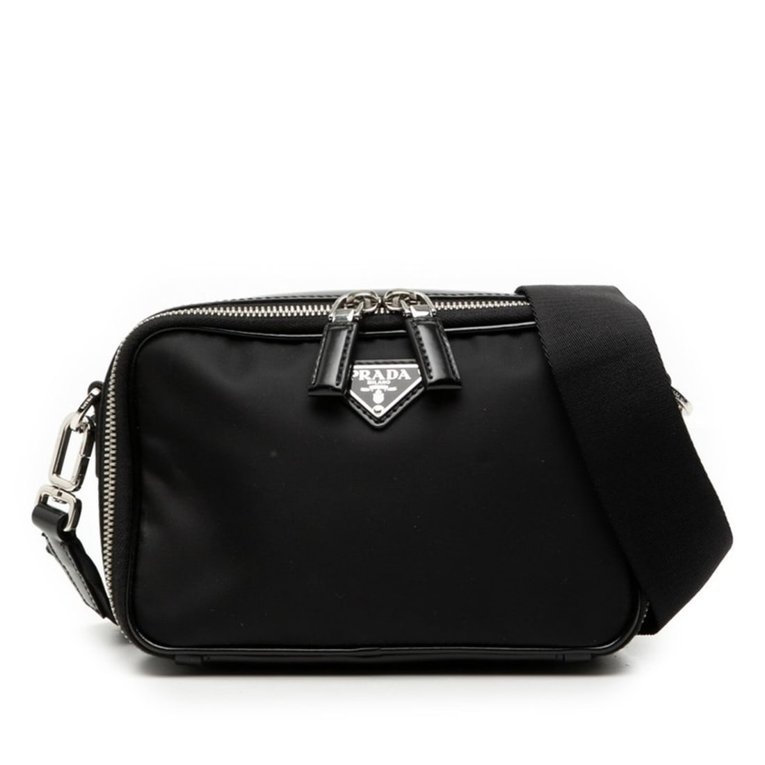 Prada Triangle Logo RE-Nylon Shoulder Bag 2VH070 Black Nylon Patent Leather Women's PRADA (1 of 14)