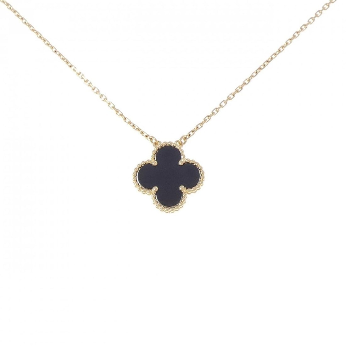 Van Cleef & Arpels Vintage Alhambra Necklace: --- Catalog ---Category: SizePendant Size: 14.8mm x 14.8mm / 0.58'' x 0.58''Neck Circumference: 37 cm - 42 cm / 14.56'' - 16.53''Category: DesignColor: Gold, Yellow goldStone: OnyxGender: