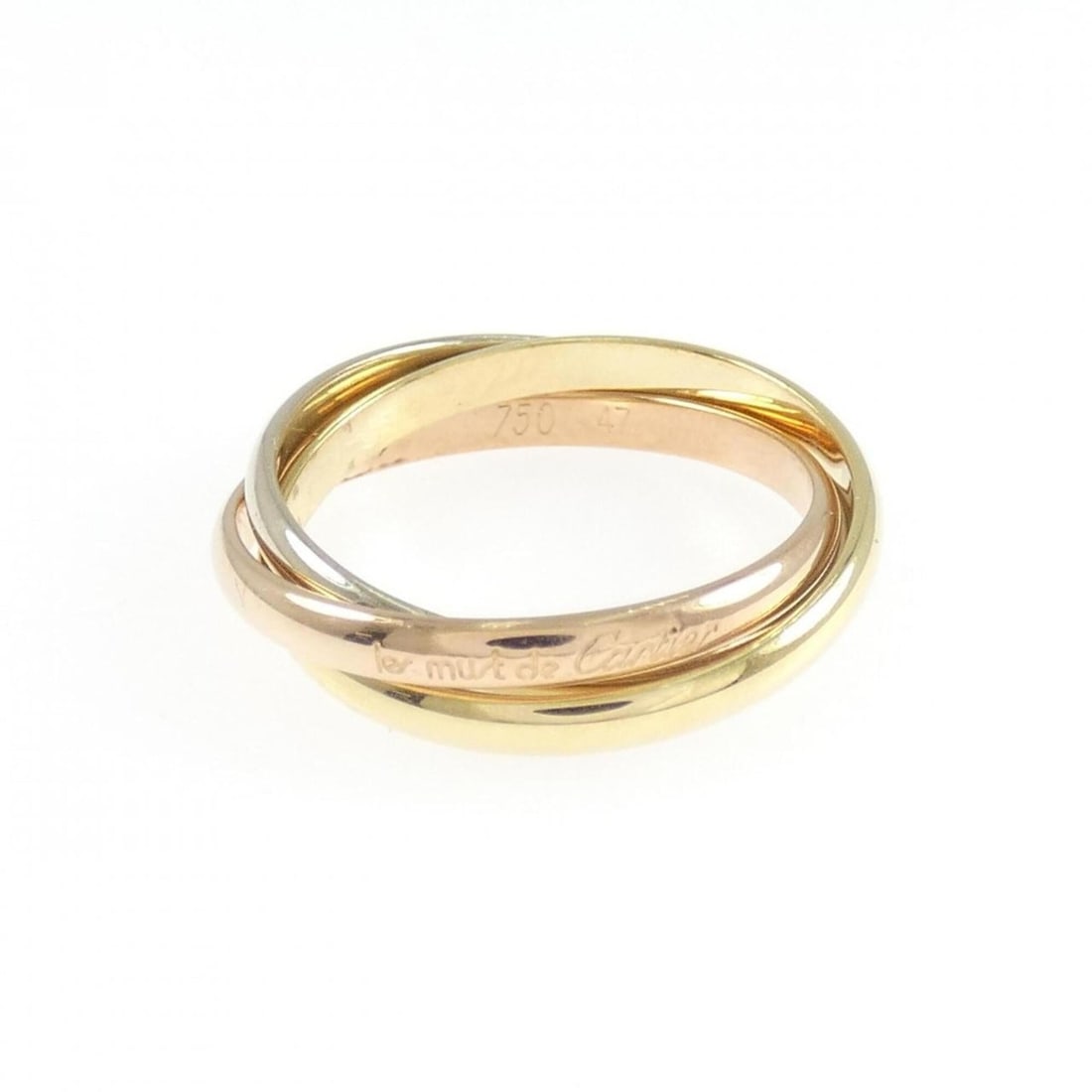 Cartier Trinity Ring: --- Catalog ---Category: SizeUS Size: 4Brand Size: 47Category: DesignType: Band ringColor: Pink gold, White gold, Yellow goldGender: WomenMaterial: Pink gold (18K), White gold (18K), Yellow gold