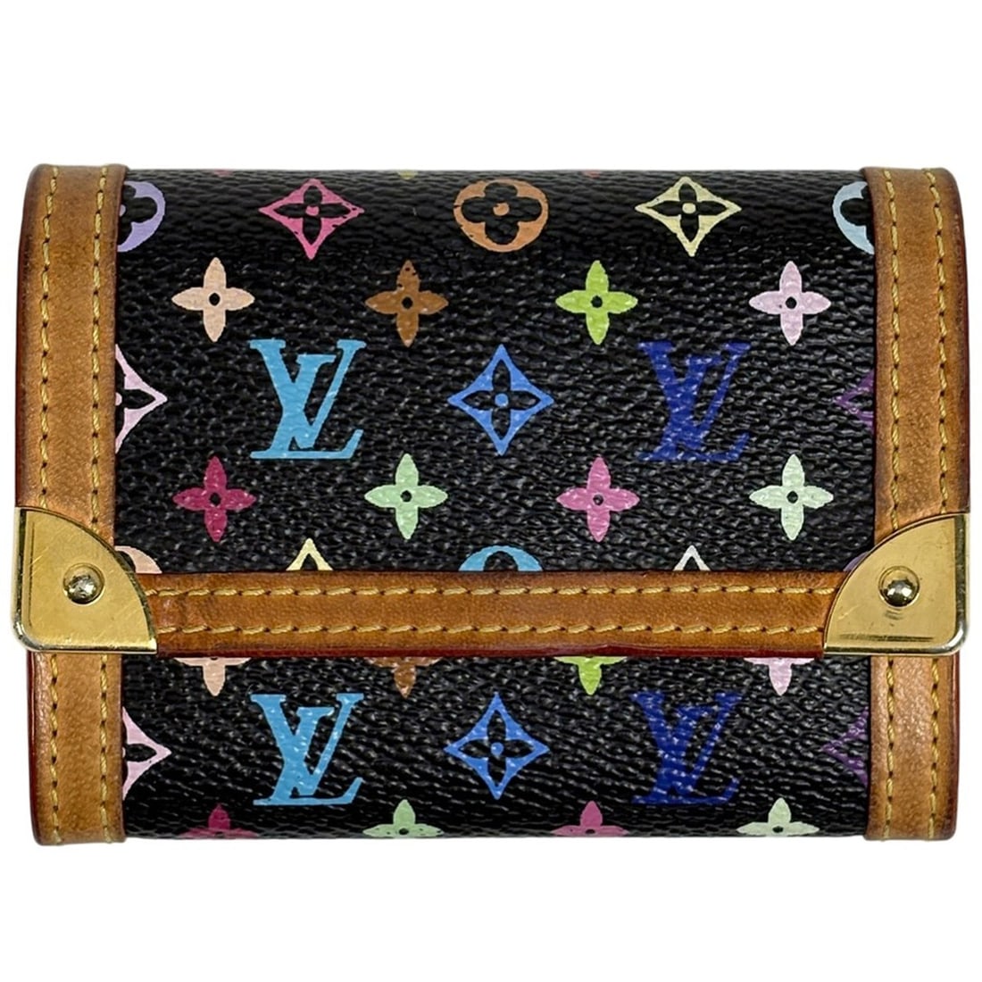 Louis Vuitton Portemonnaie Plat Coin Purse, Monogram Multicolore, Noir (Black), M92656, Women's (1 of 20)