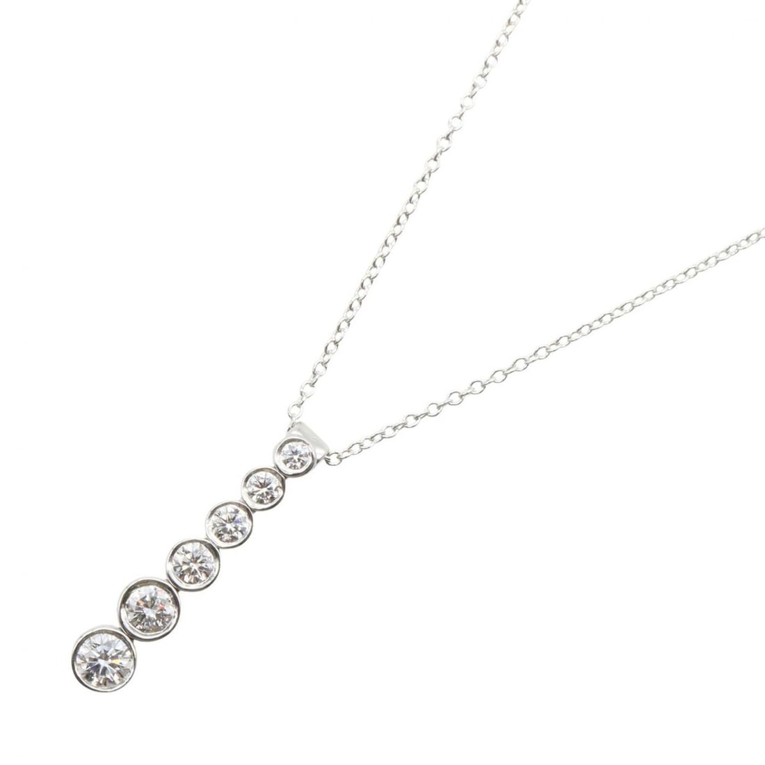 Tiffany & Co. Jazz Graduated Drop Diamond Necklace, Platinum 950, Diamond, Women's, Silver/Clear: --- Catalog ---Category: SizePendant Size: 22mm x 4mm / 0.86'' x 0.15''Neck Circumference: 41 cm / 16.14''Category: DesignColor: Clear, SilverGender: WomenMaterial: Platinum 950Necklace Type: Necklace