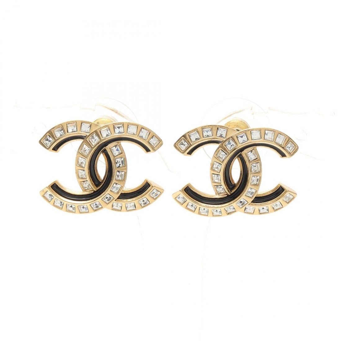 Chanel Coco Mark Earrings, Gold Plated (GP) Rhinestone, Women's, Tone (1 of 12)