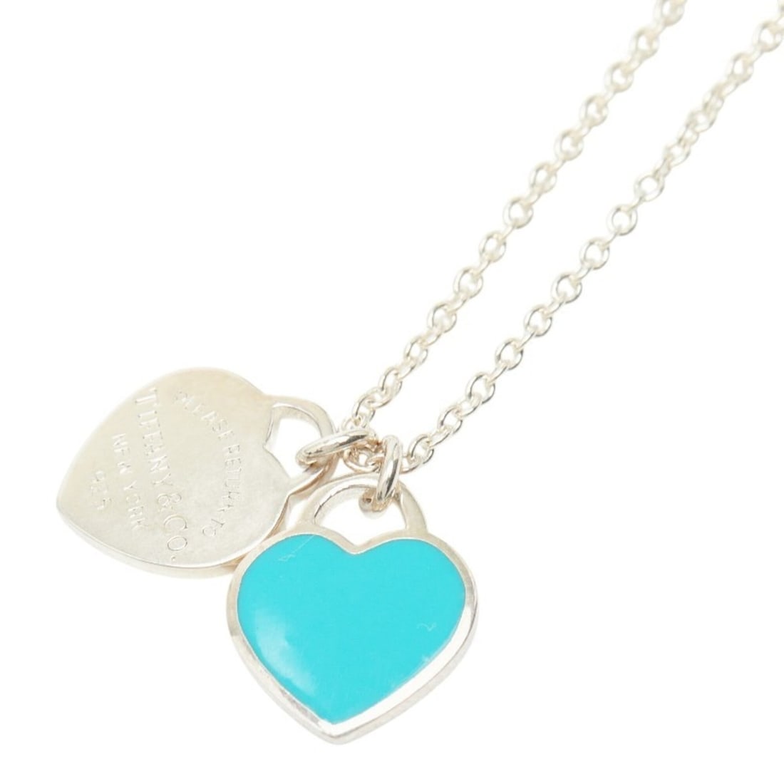 Tiffany & Co. Return to Double Heart Tag Necklace, Silver, Blue, SV925, Women's.: --- Catalog ---Category: SizePendant Size: 11.7mm x 10.1mm / 0.46'' x 0.39''Neck Circumference: 45 cm / 17.71''Category: DesignColor: Blue, SilverGender: WomenMaterial: Silver, Silver 925Necklace Type