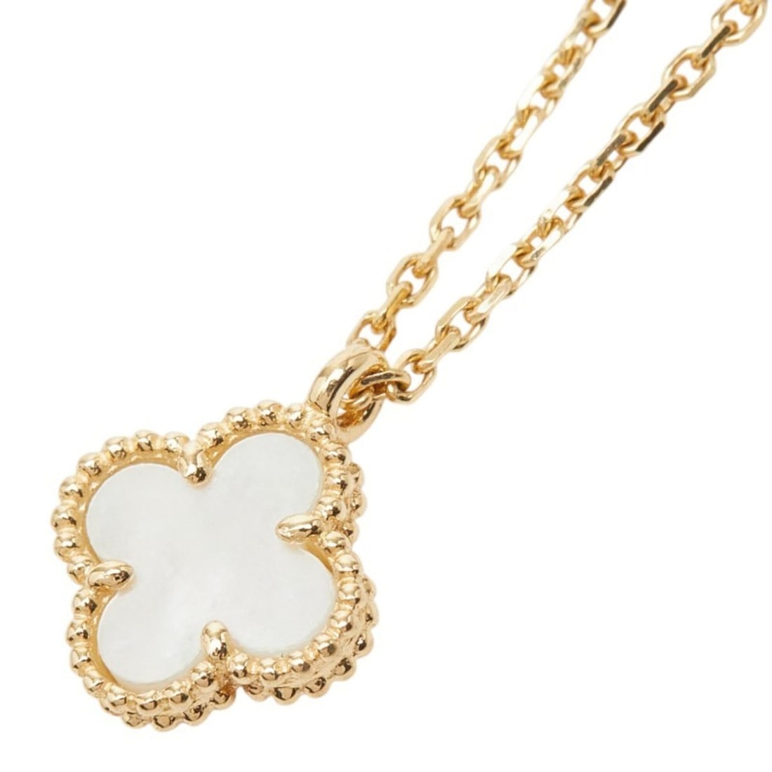 Van Cleef & Arpels Sweet Alhambra Necklace, 18K Yellow Gold, Mother-of-Pearl, Women's.: --- Catalog ---Category: SizeWeight: 3g / 0.1oz.Pendant Size: 8.9mm x 9.4mm / 0.35'' x 0.37''Neck Circumference: 40.5 cm / 15.94''Category: DesignStone: Mother of pearlGender: WomenMaterial: Yellow go