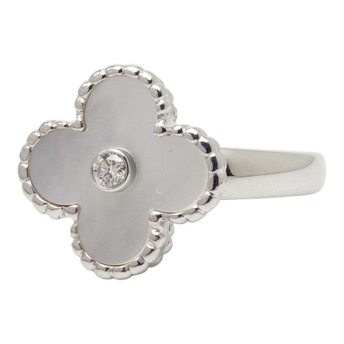Van Cleef & Arpels Vintage Alhambra 1P Diamond Ring, Size 51, 18K White Gold, Women's. (1 of 17)