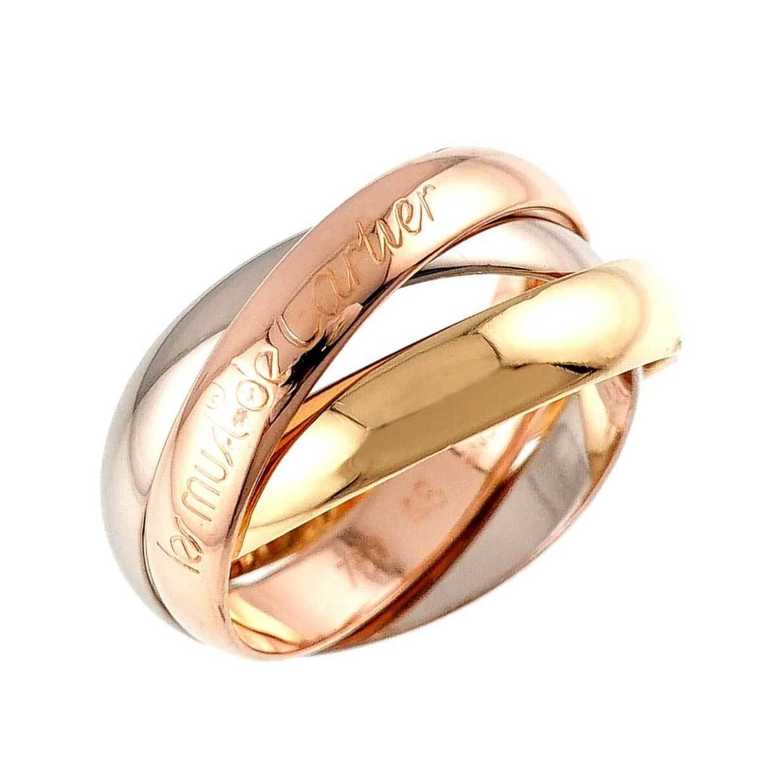 Cartier Trinity Medium MM #48 18K YG WG PG Triple Ring Yellow White Pink Gold 750: --- Catalog ---Category: SizeUS Size: 4.5Brand Size: 48Category: DesignType: Band ringGender: WomenMaterial: Pink gold (18K), White gold (18K), Yellow gold (18K)Category: GeneralBrand: Cartier--- Item