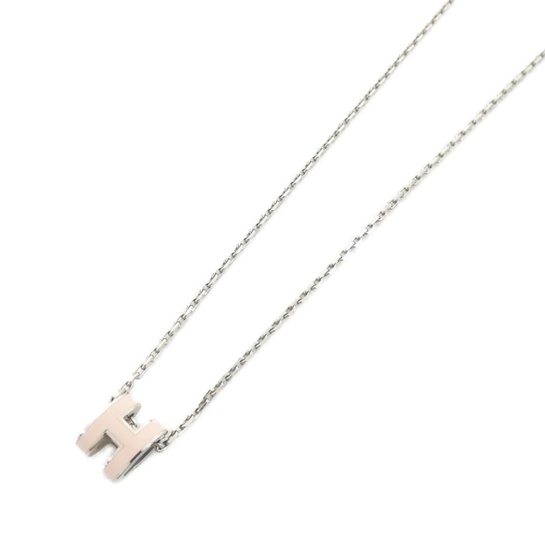 Hermes Pop H MINI 147992FP Necklace: --- Catalog ---Category: SizePendant Size: 9mm x 7mm / 0.35'' x 0.27''Neck Circumference: 39.5 cm / 15.55''Category: DesignColor: Rose dragee, SilverGender: WomenMaterial: PalladiumNecklace Type: