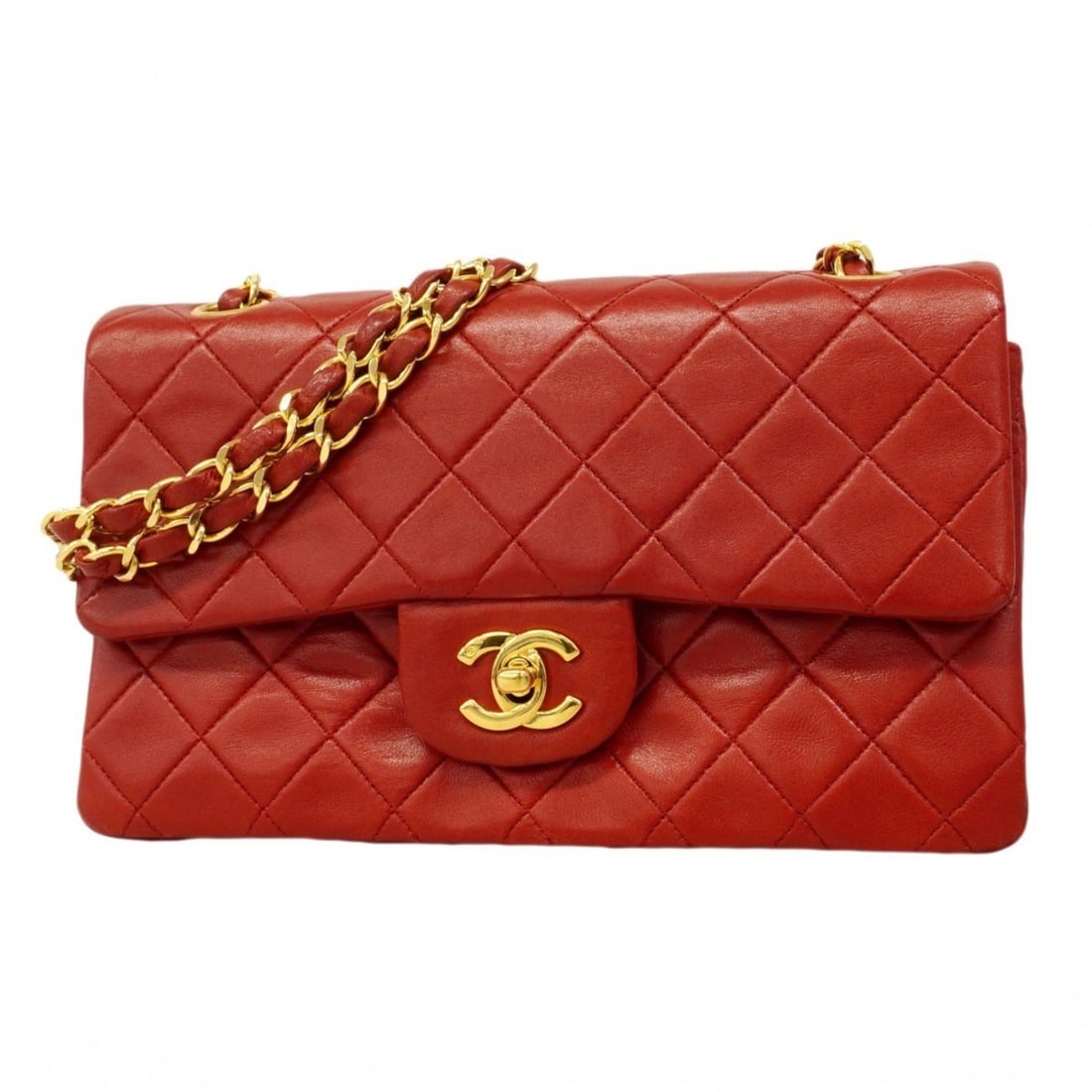 Chanel Matelassé Shoulder Bag, Double Flap, Chain, Lambskin, Red, Women's (1 of 17)